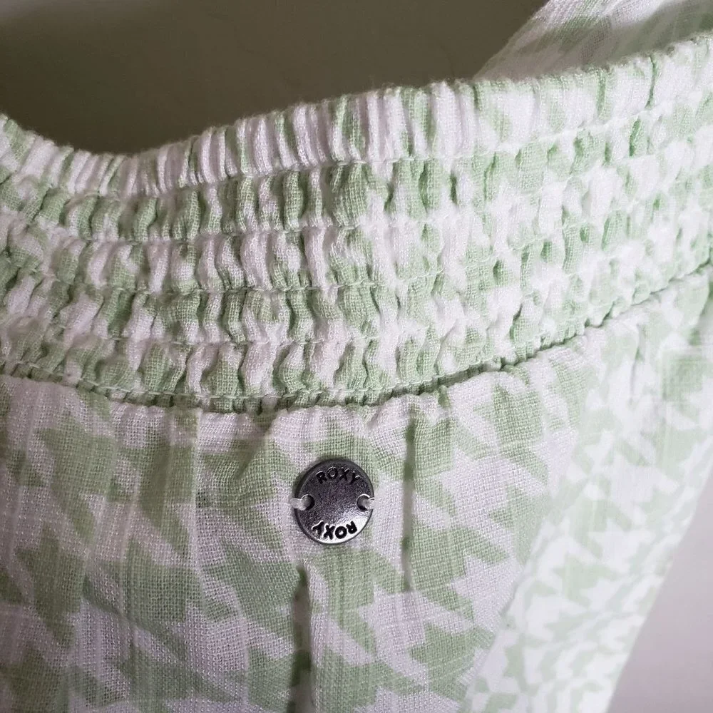 Roxy Summertime Feeling Smocked Midi Dress Houndstooth Green/White Sz Small NEW - Picture 9 of 12
